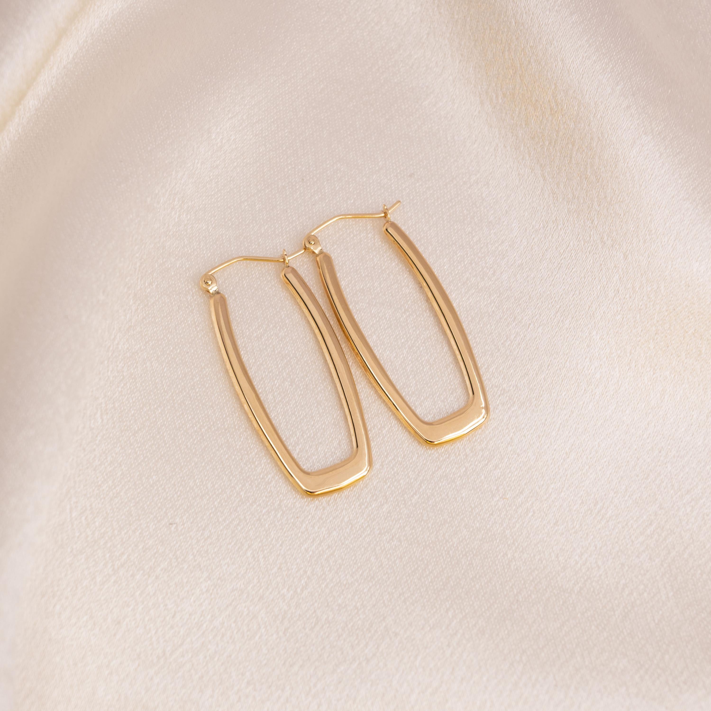 14k Gold Polished Rectangle Hoop Earrings
