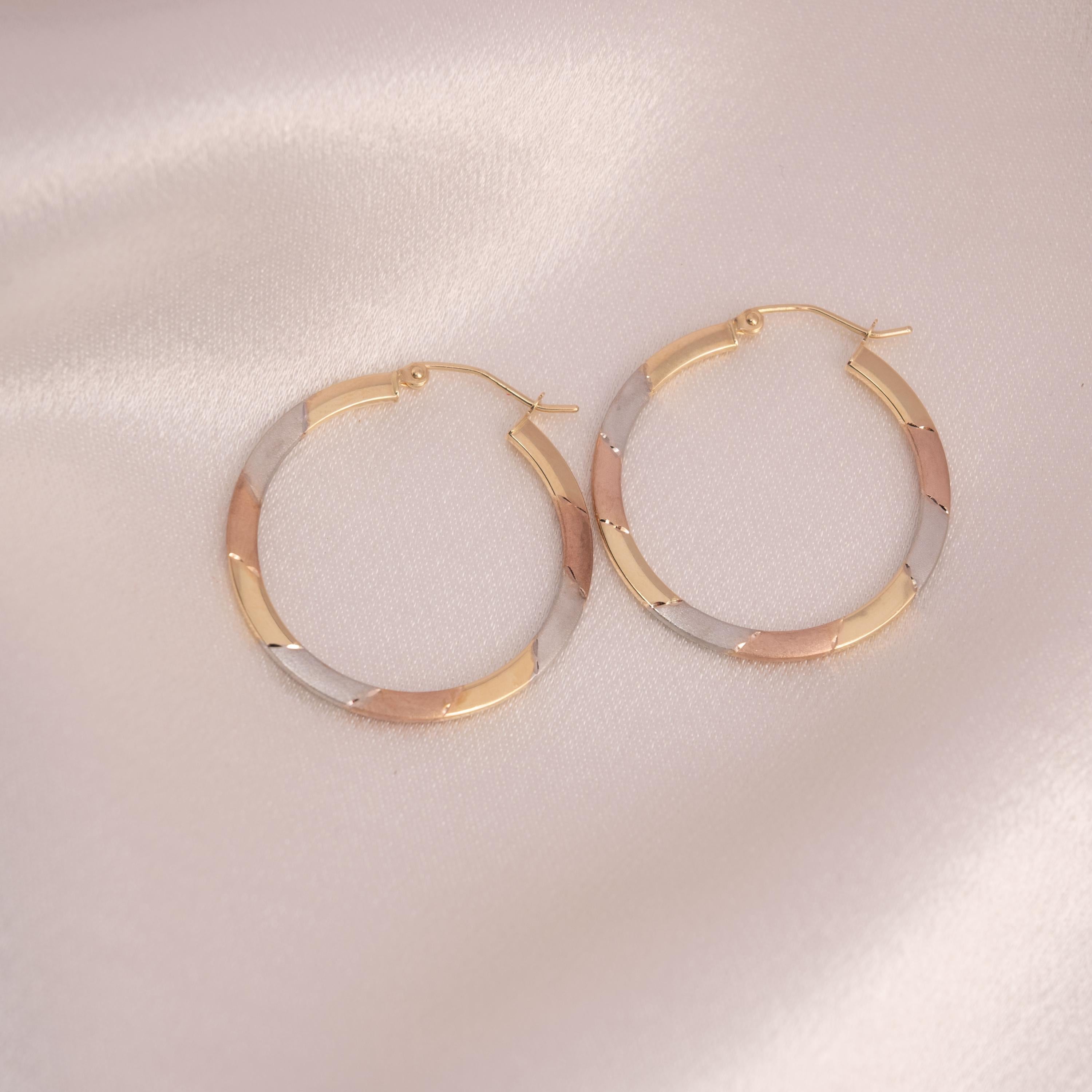 Unique 14k Gold 30mm Tricolor Gold Hoops Earrings