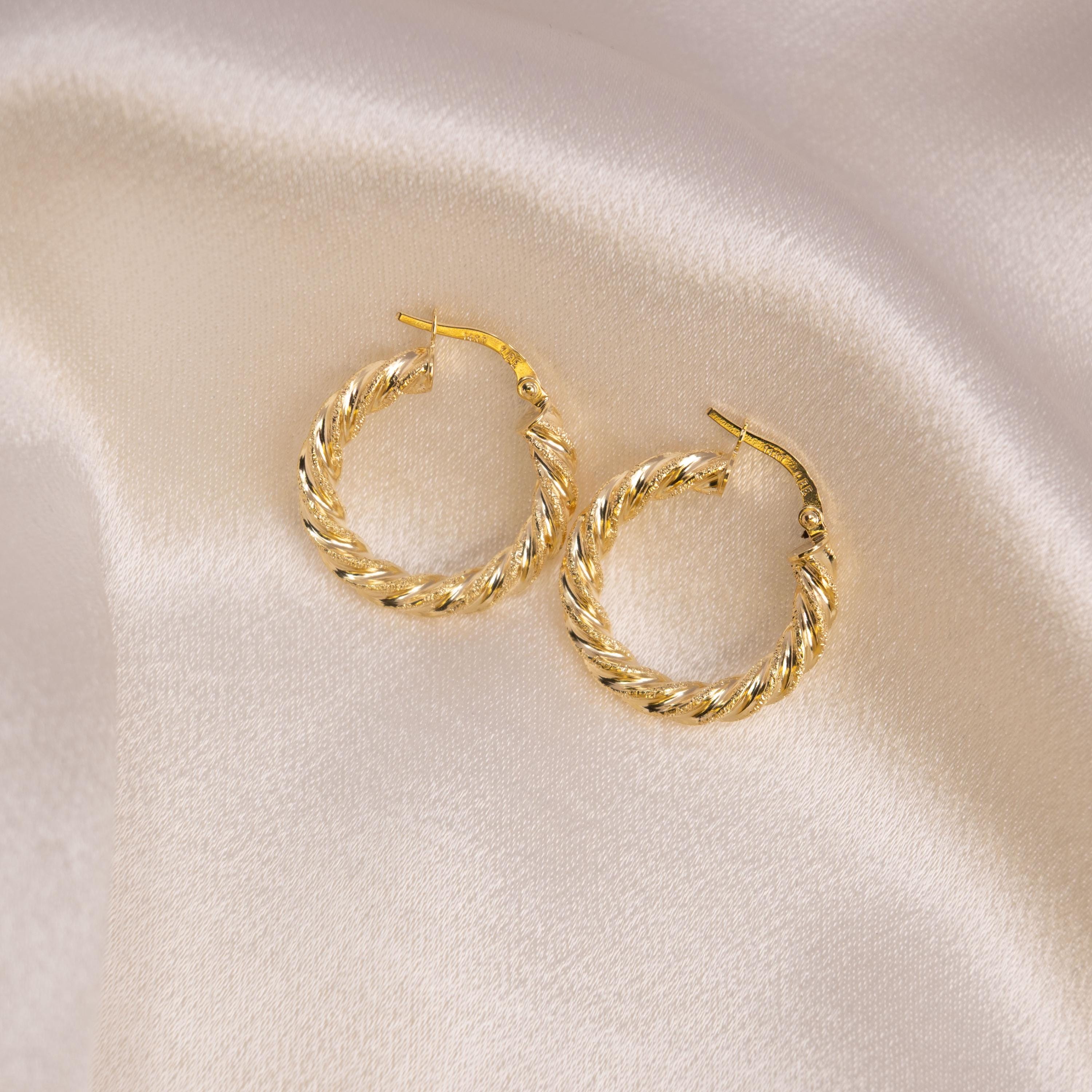 14k Gold Twisted Hoop Earrings - 4mm & 5mm