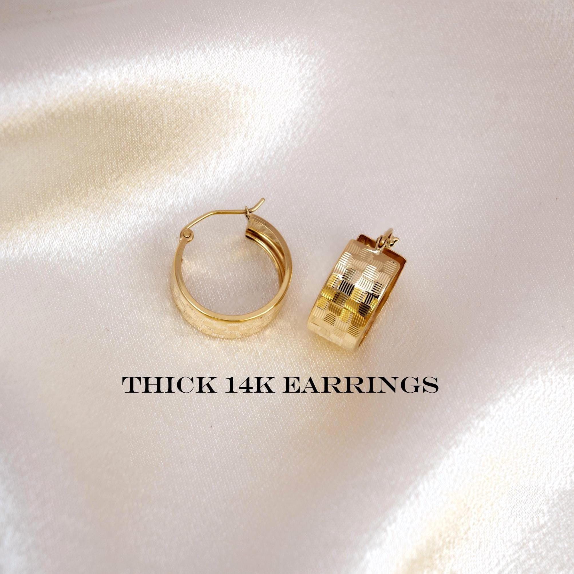 14k Textured Hoops Earrings - 8MM Thick