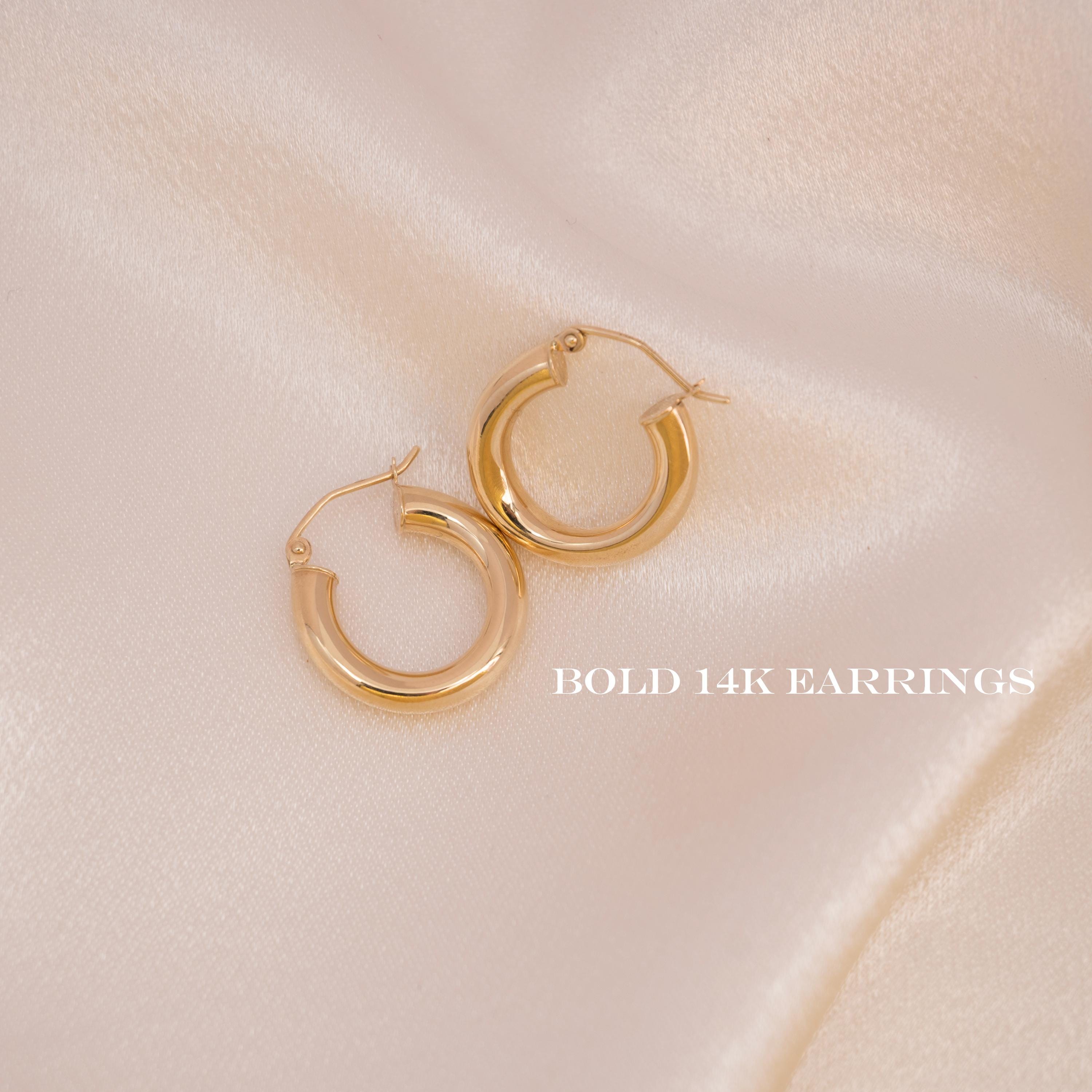Bold 14K Gold Polished Small Hoops Earrings - Everyday Hoops - 3.7mm Thick - Elegant & Comfortable