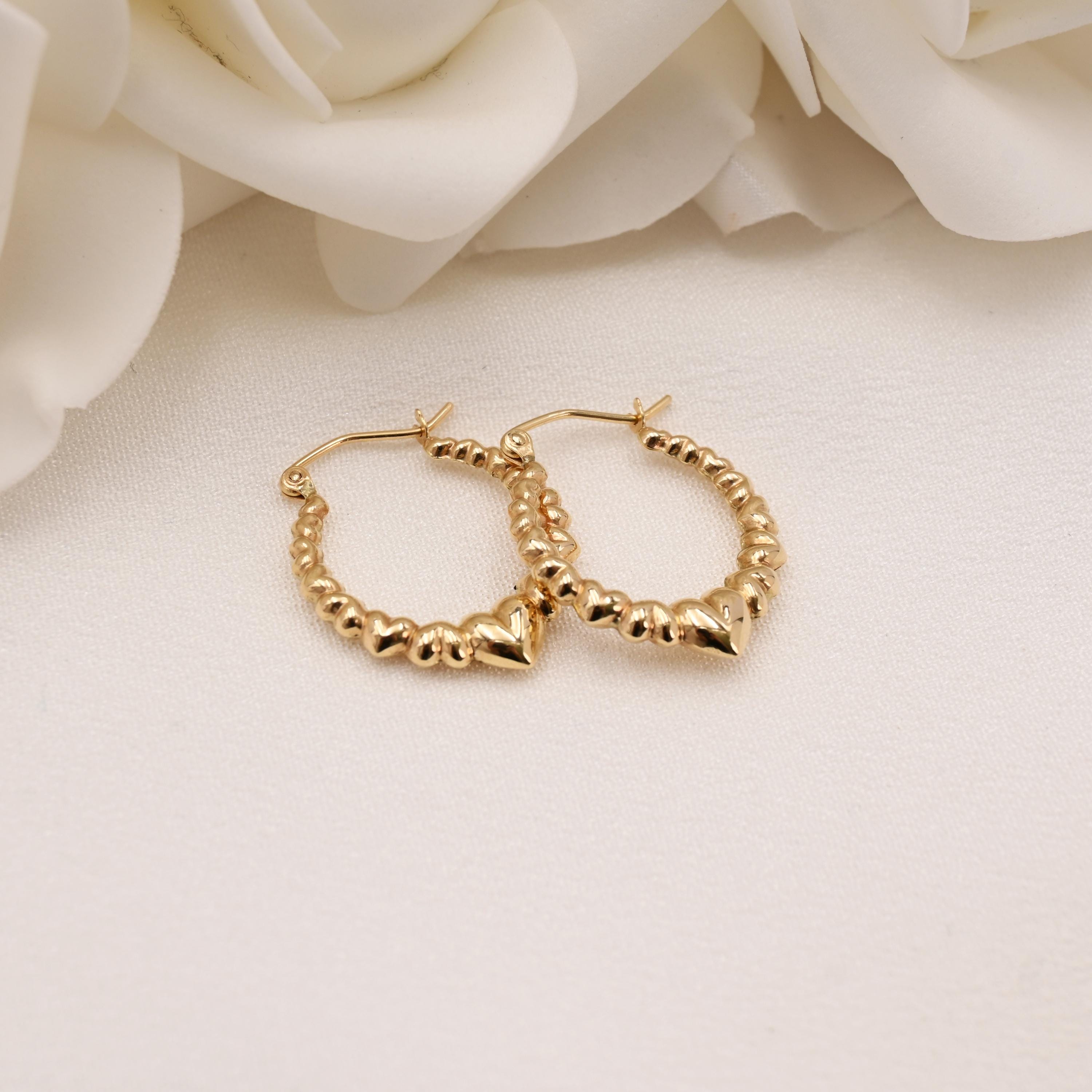 Dainty 14K Gold Puffy Heart Hoop Earrings – 18.9mm Everyday Hoops - Adorable & Comfortable