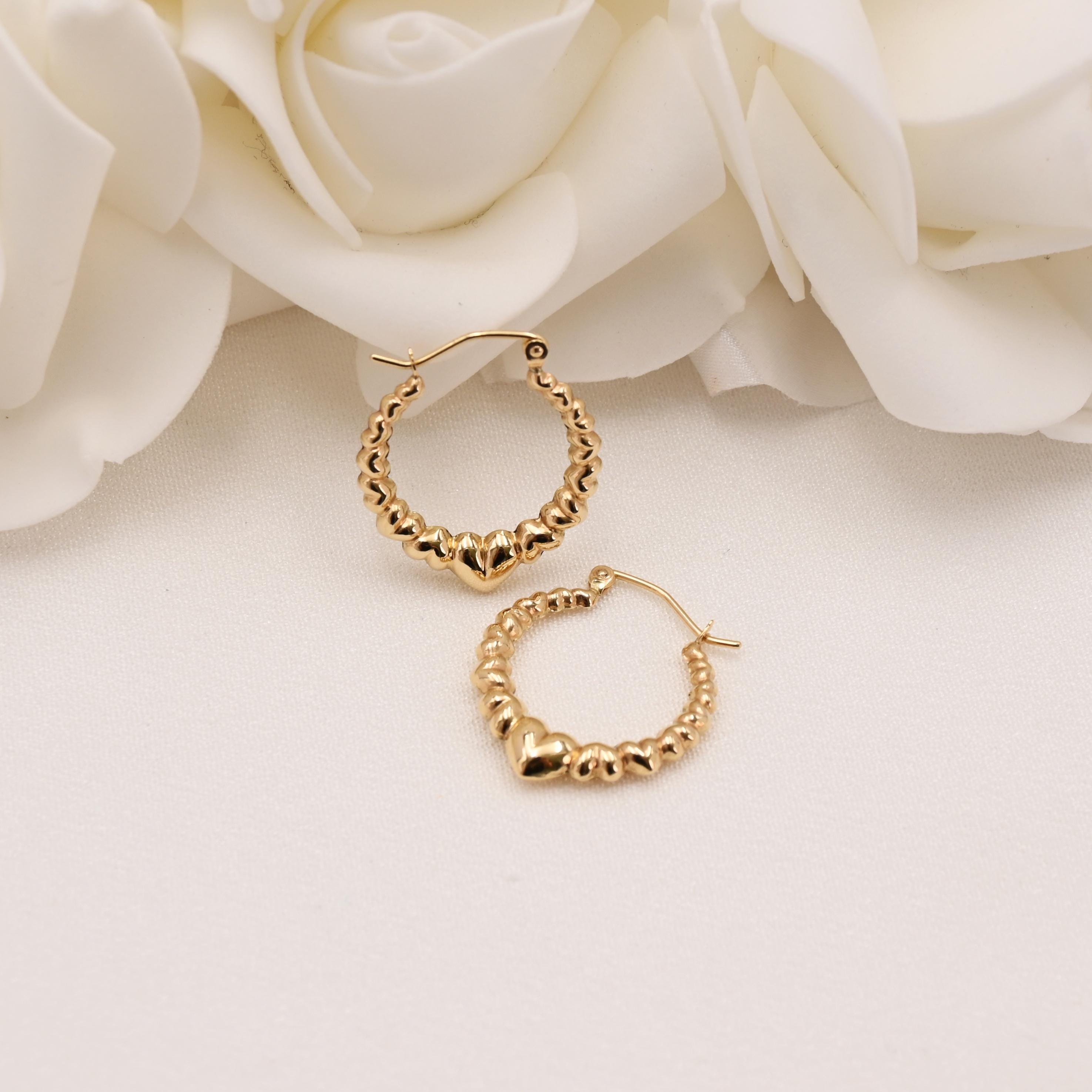 Dainty 14K Gold Puffy Heart Hoop Earrings – 18.9mm Everyday Hoops - Adorable & Comfortable
