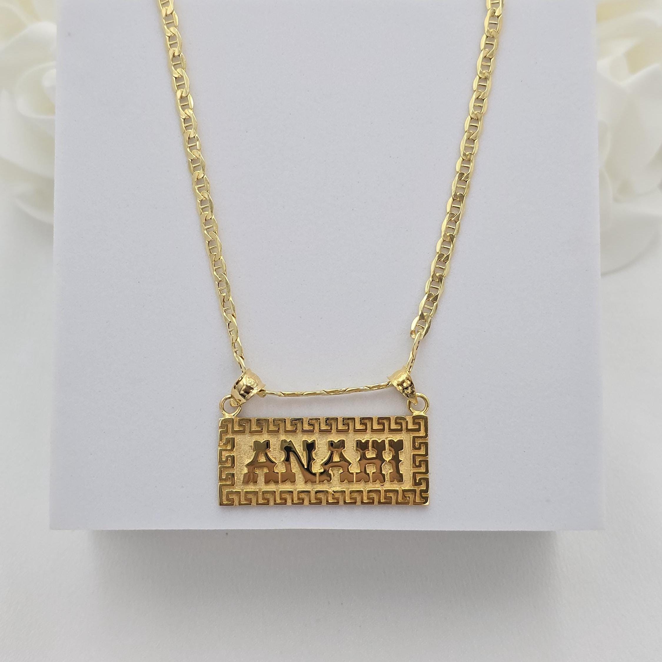 Solid 14k Gold Thick Custom Nameplate - Greek pattern - Unisex - Unique & Everlasting