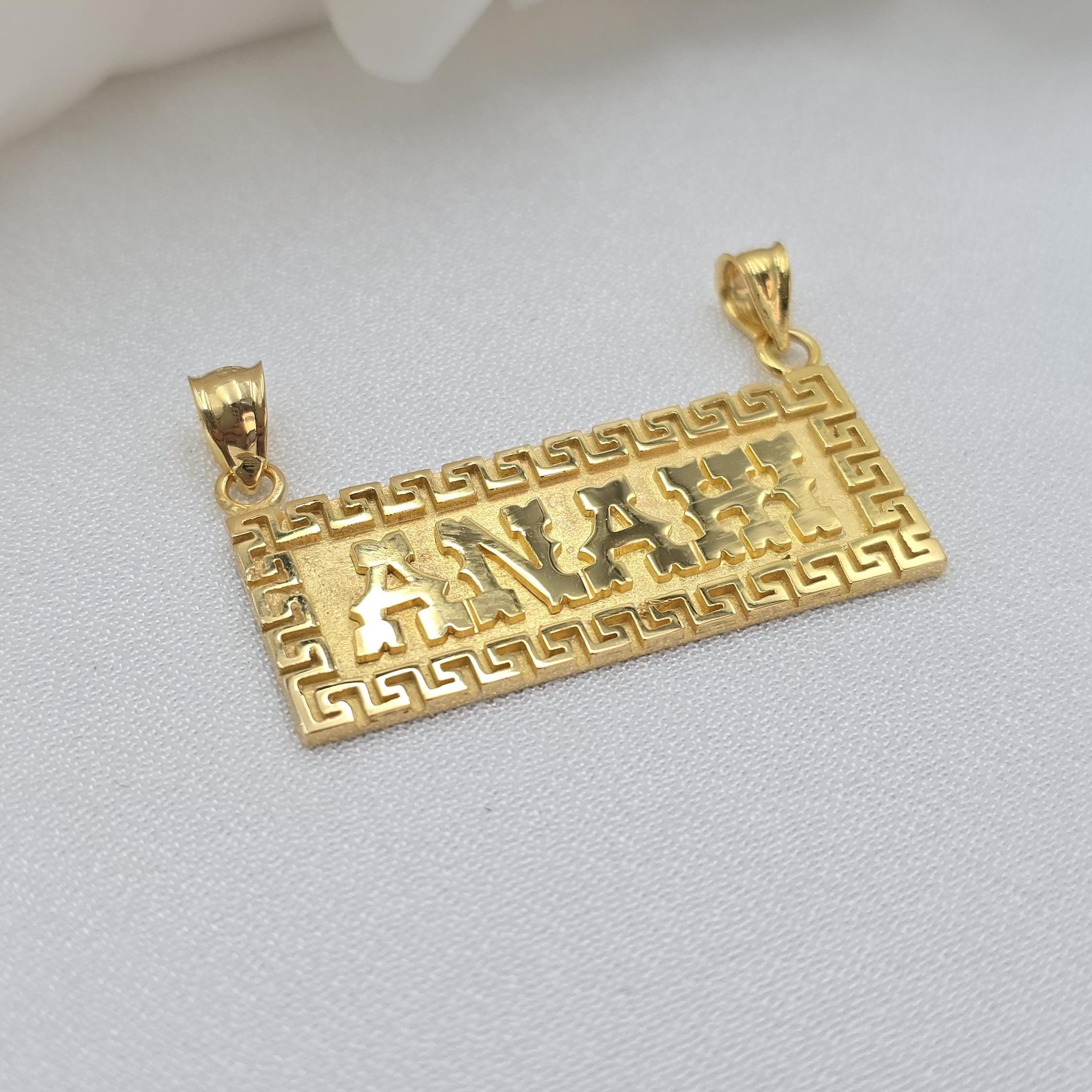 Solid 14k Gold Thick Custom Nameplate - Greek pattern - Unisex - Unique & Everlasting