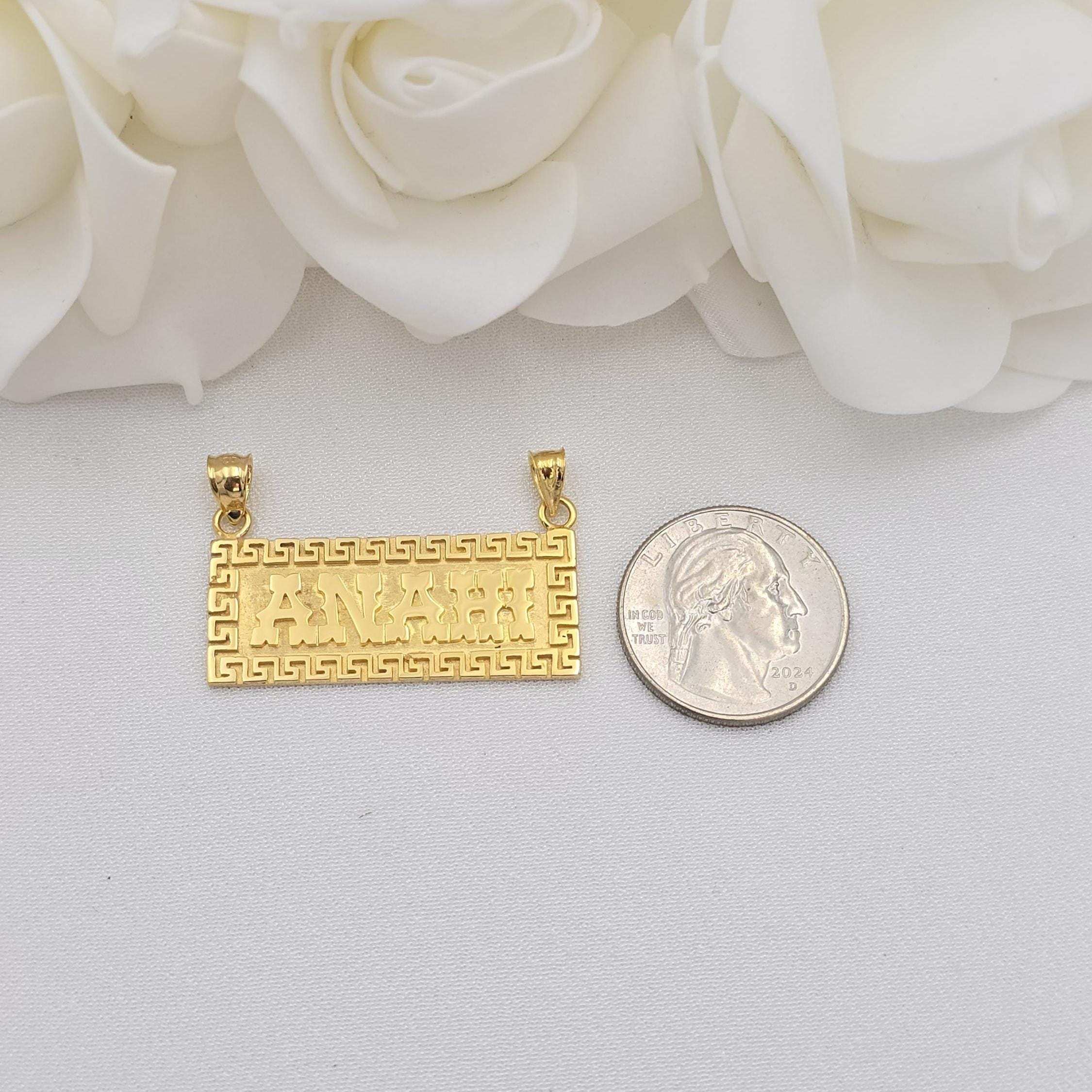 Solid 14k Gold Thick Custom Nameplate - Greek pattern - Unisex - Unique & Everlasting