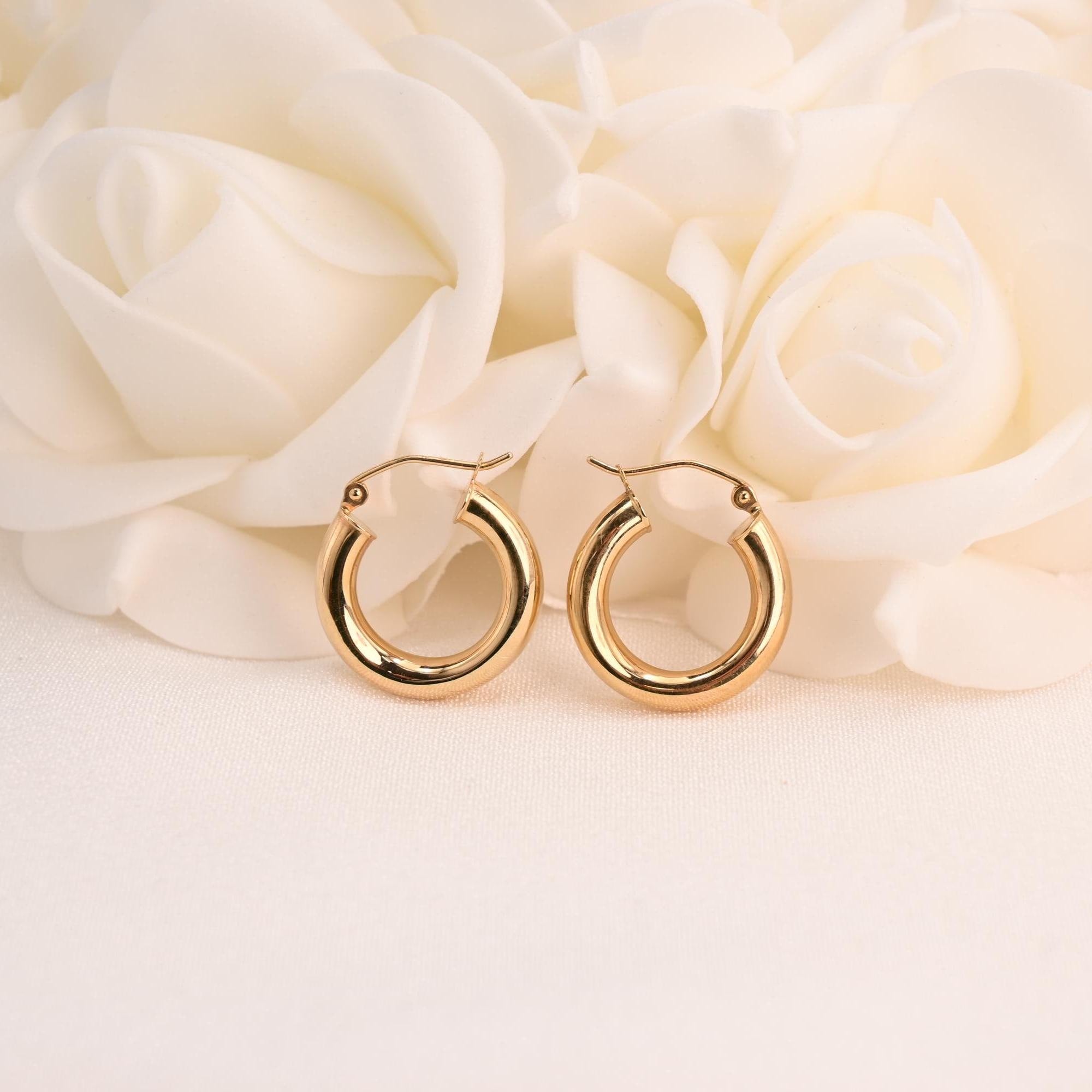 Bold 14K Gold Polished Small Hoops Earrings - Everyday Hoops - 3.7mm Thick - Elegant & Comfortable