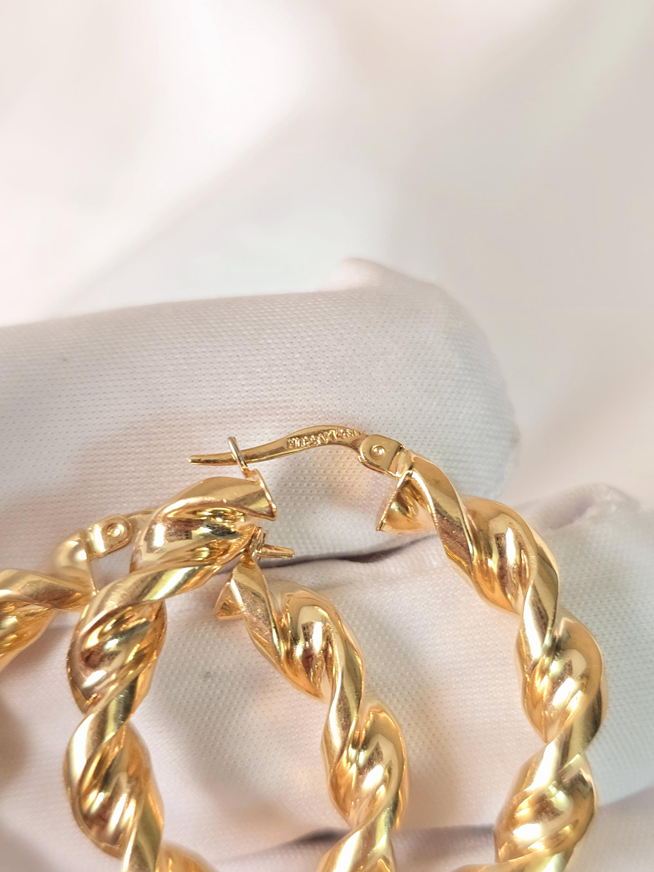 Stunning vintage 14k gold twisted hoops