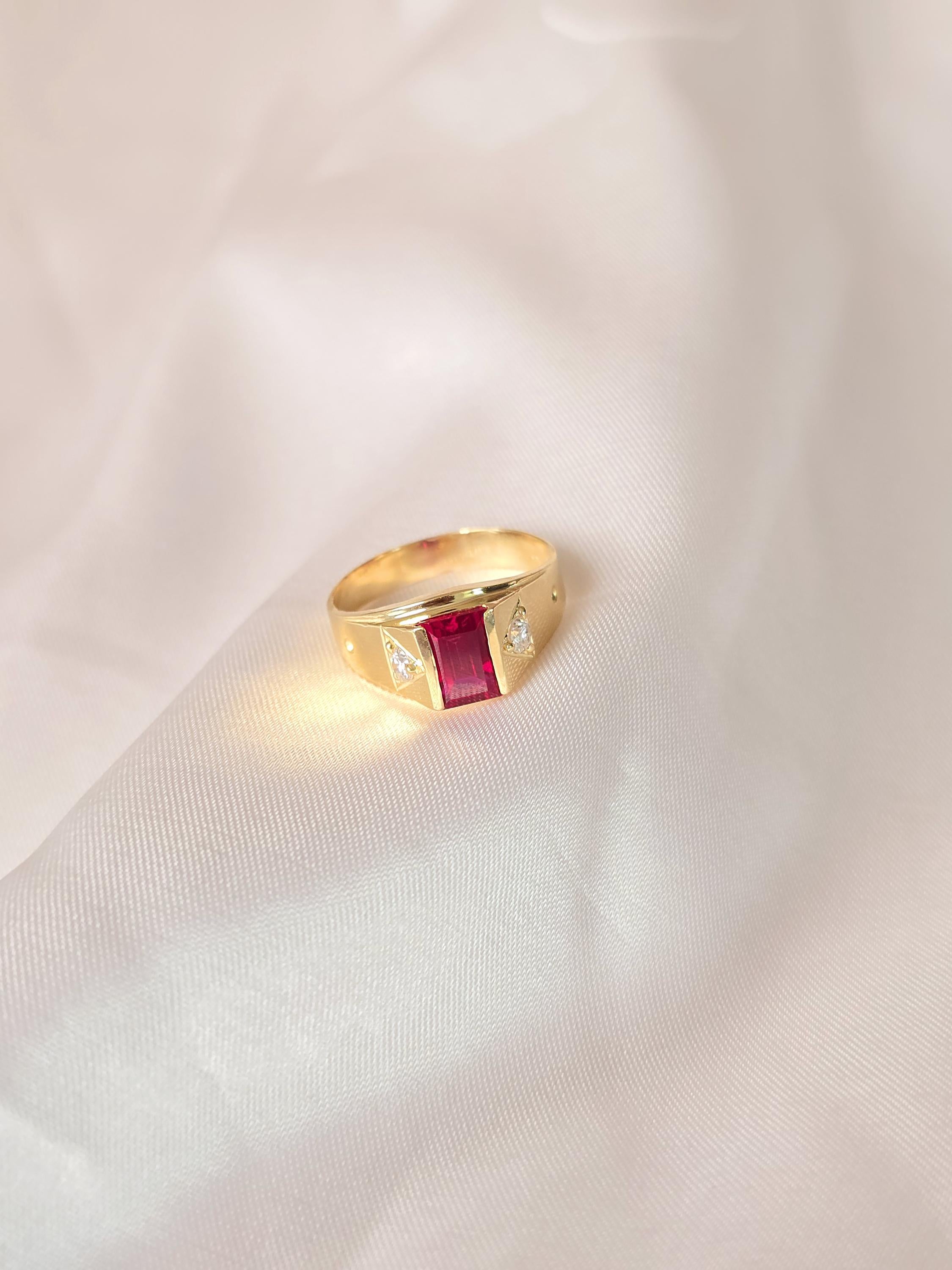 Vintage 14k Gold Baguette Cut Simulated Ruby Ring - Size 7 - 3.2 grams