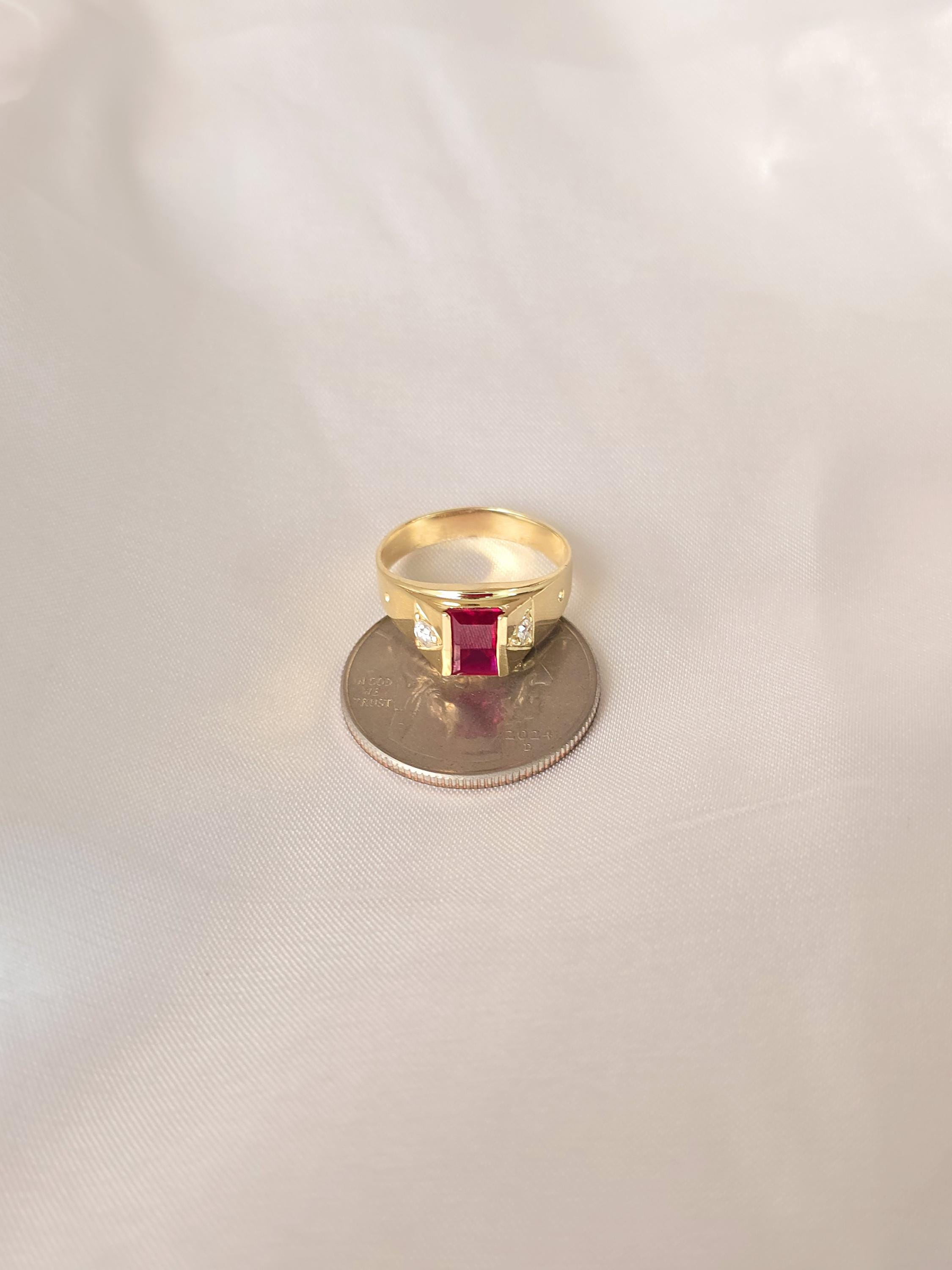 Vintage 14k Gold Baguette Cut Simulated Ruby Ring - Size 7 - 3.2 grams