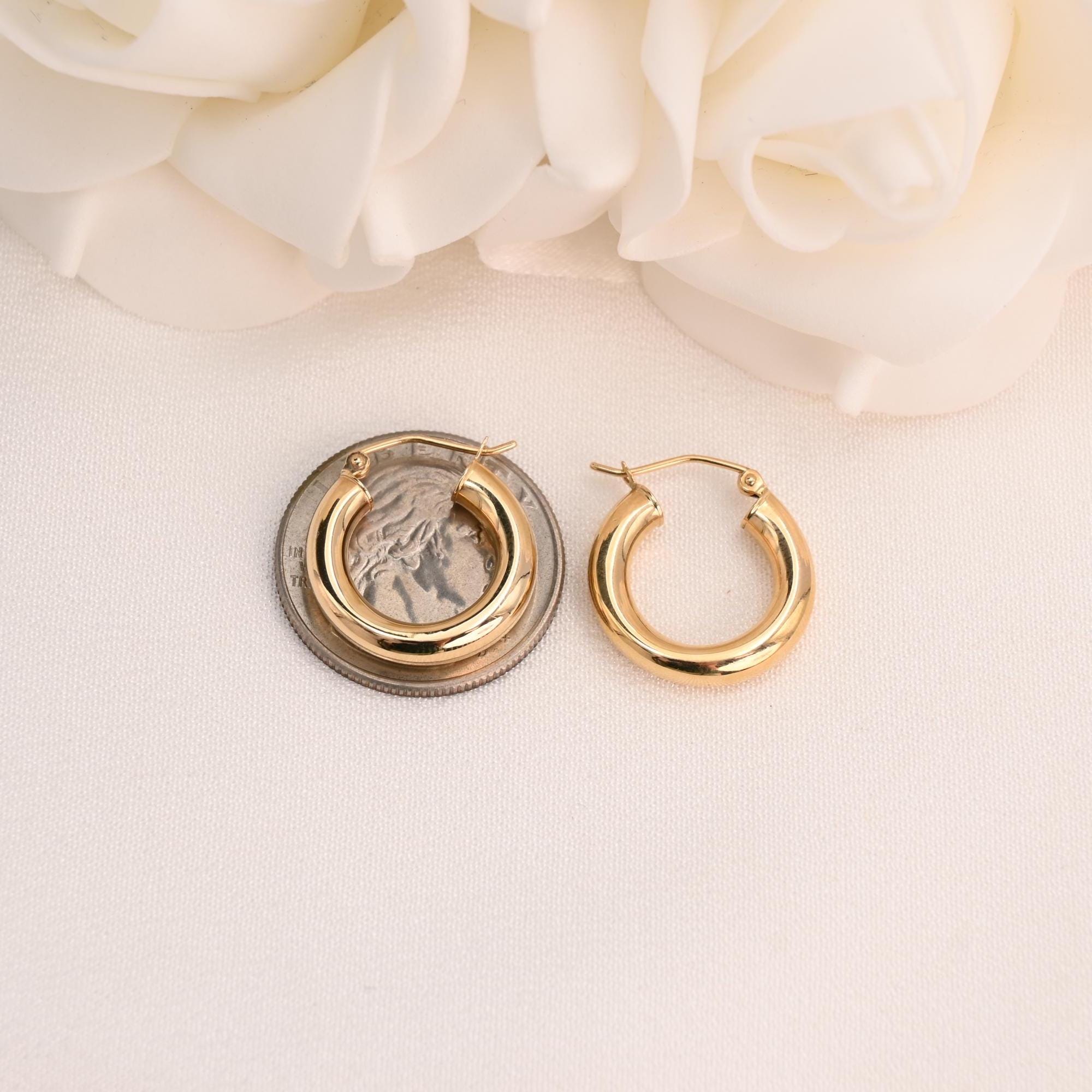 Bold 14K Gold Polished Small Hoops Earrings - Everyday Hoops - 3.7mm Thick - Elegant & Comfortable