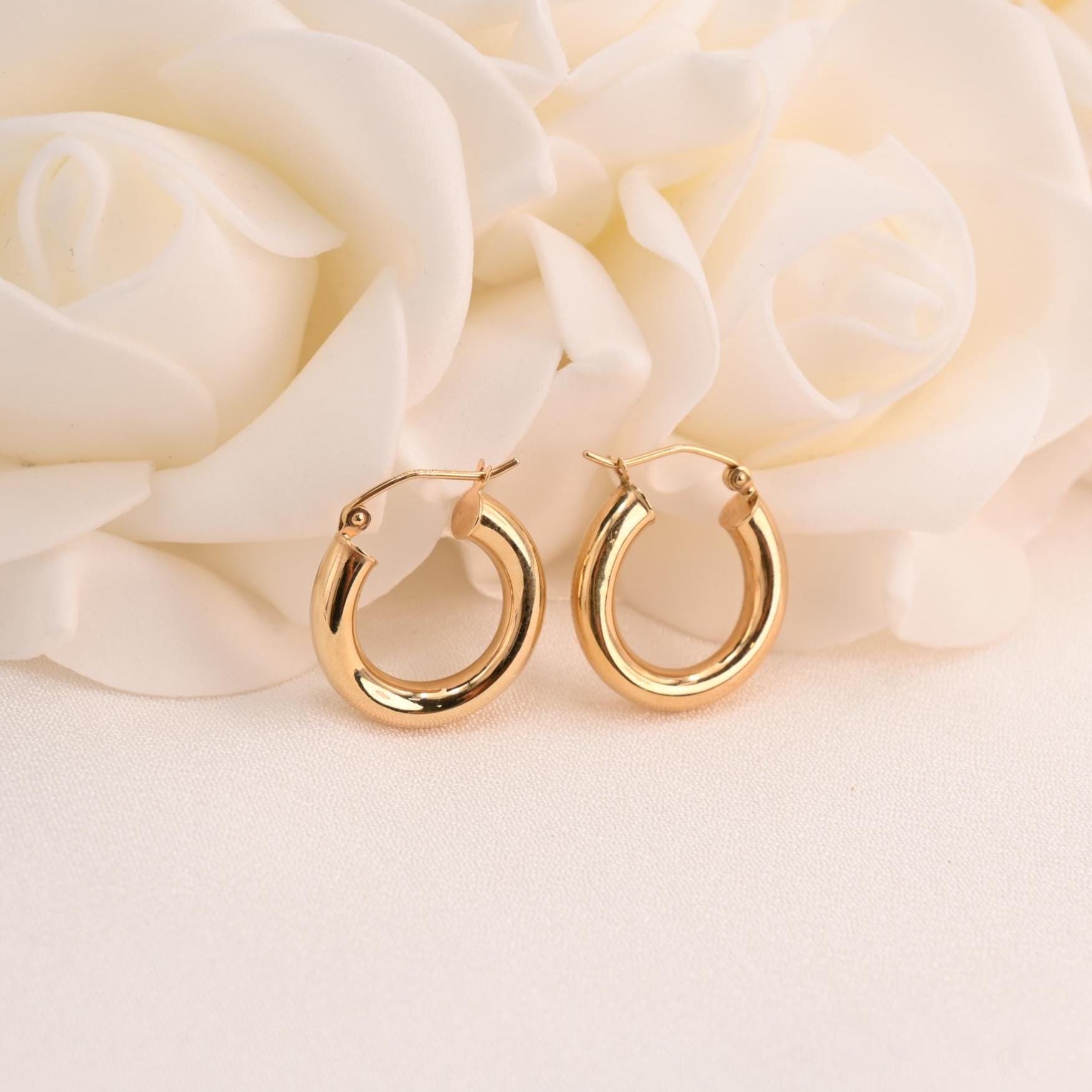 Bold 14K Gold Polished Small Hoops Earrings - Everyday Hoops - 3.7mm Thick - Elegant & Comfortable