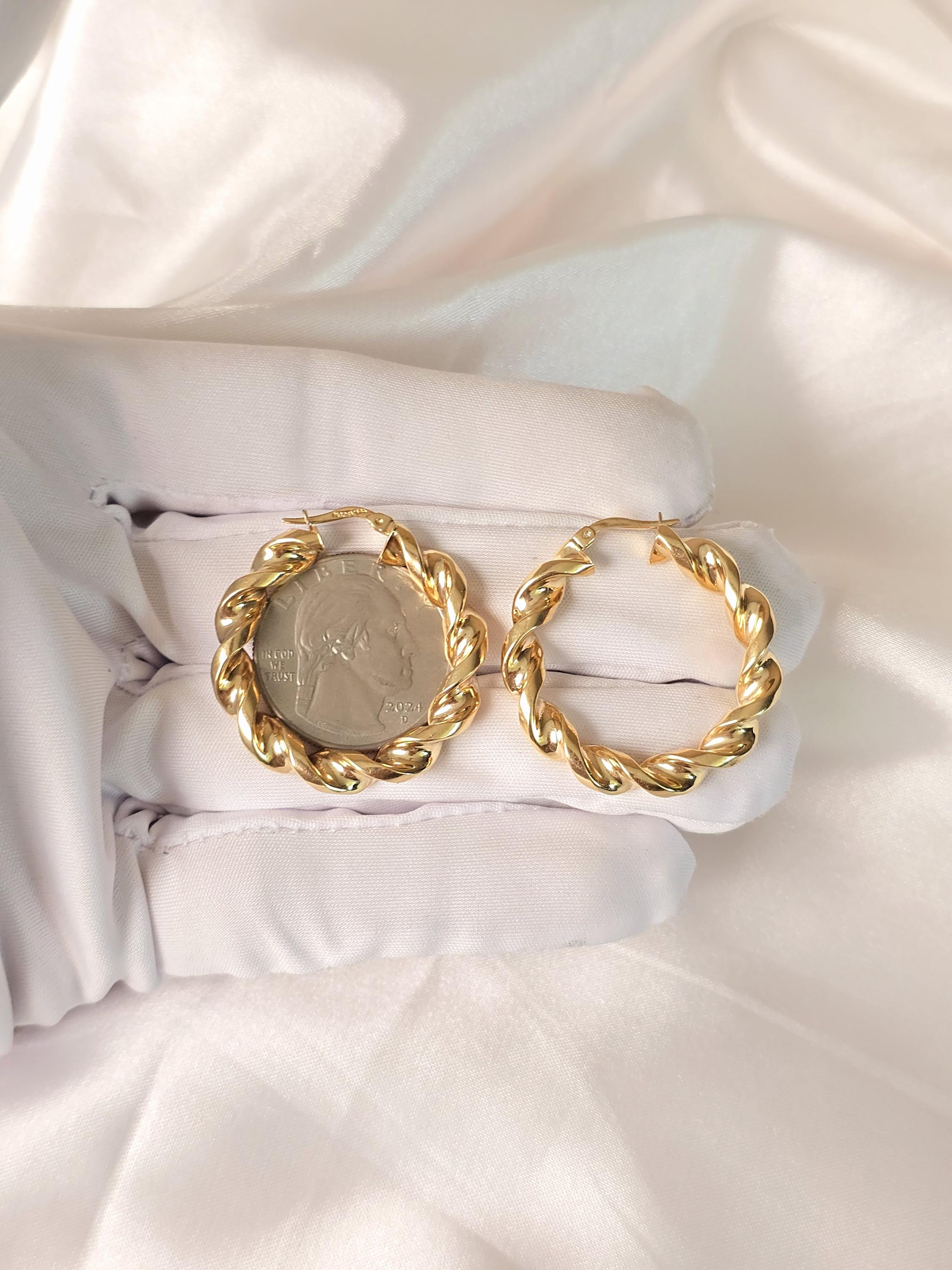 Stunning vintage 14k gold twisted hoops