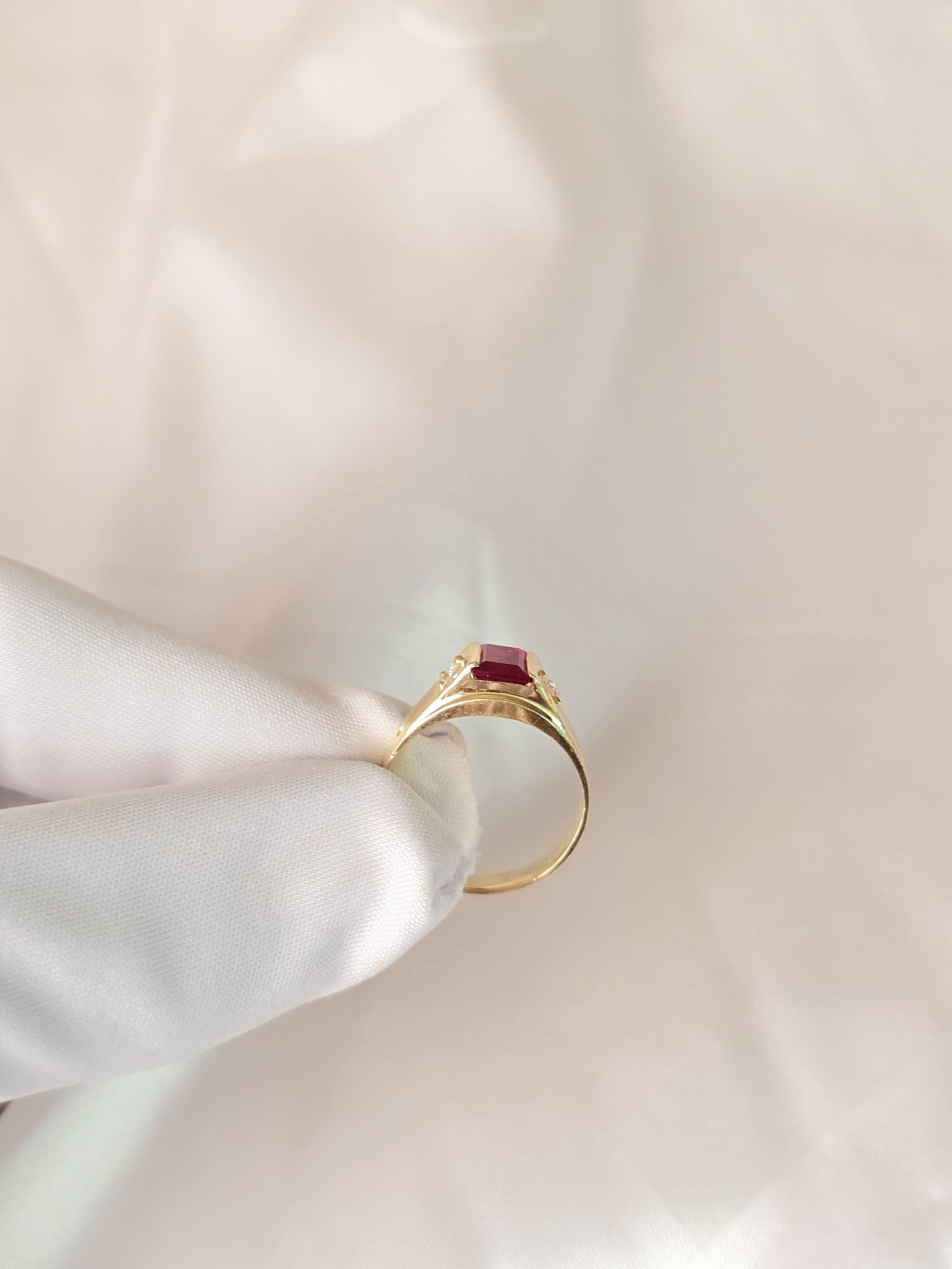 Vintage 14k Gold Baguette Cut Simulated Ruby Ring - Size 7 - 3.2 grams