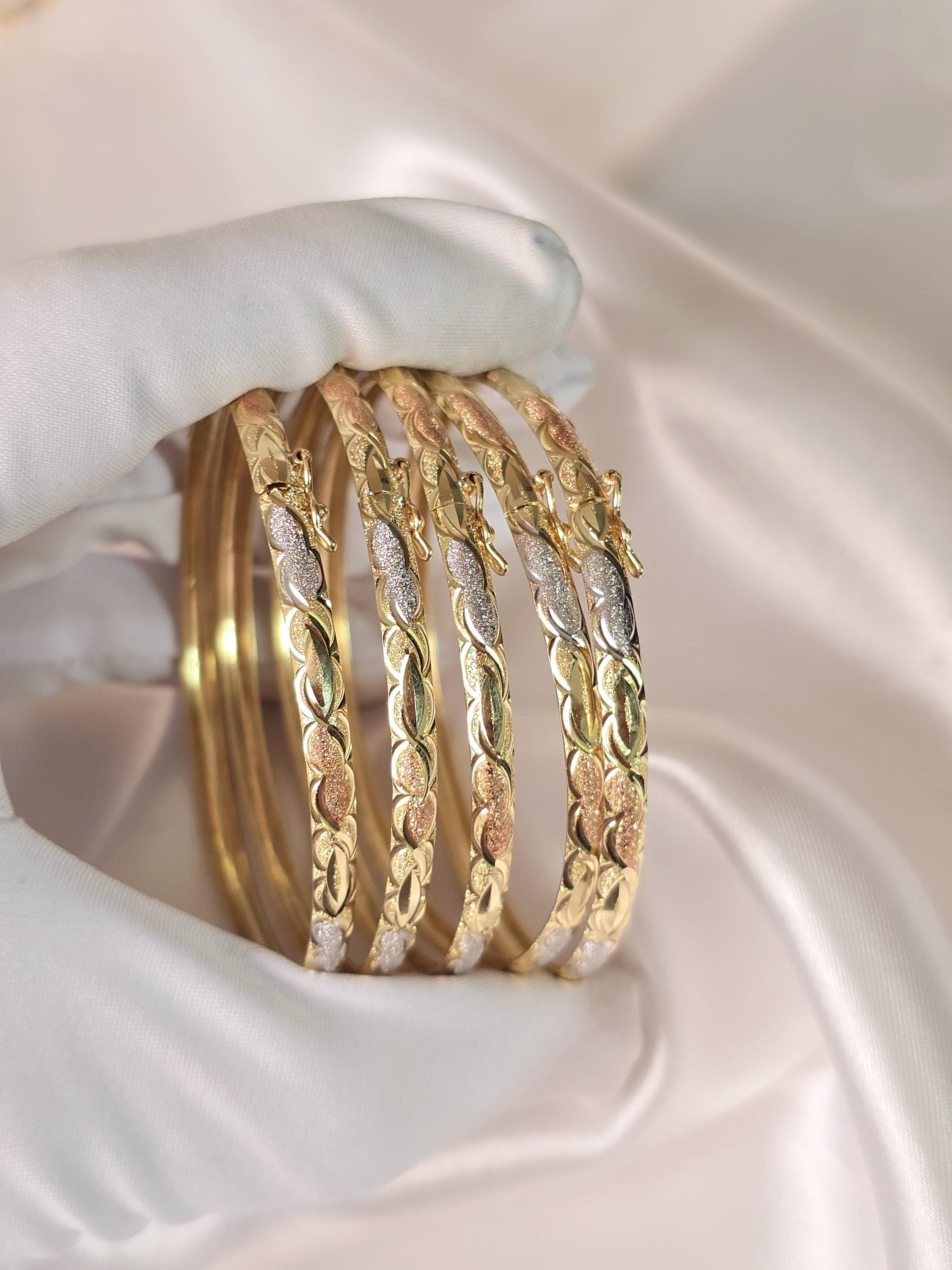 Vintage Solid 14k Gold Tricolor Shiny Bangles ( only one left available )