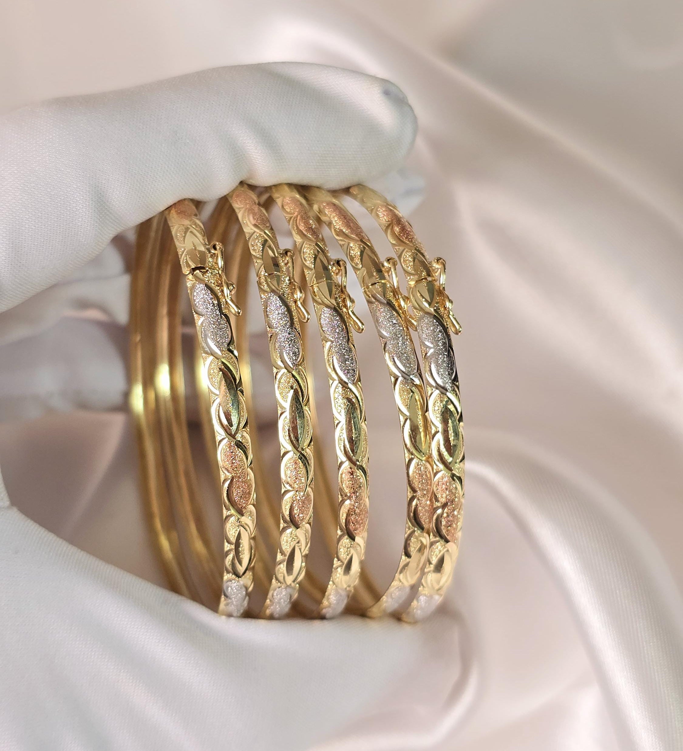 Vintage Solid 14k Gold Tricolor Shiny Bangles ( only one left available )