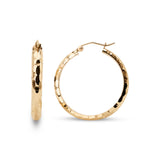 14k Gold Hammered Texture Hoop Earrings - 20mm, 30mm, 40mm - Shiny & Elegant - Fine Jewelry For Her