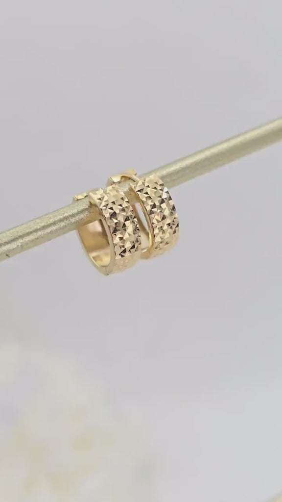 Fine 14k Gold Diamond Cut Huggies Earrings - 15MM - 5MM - Shiny and Modern