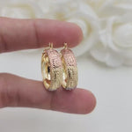 14k Real Gold 3 Tones Greek Pattern Hoop Earrings - Thick and Shiny - For Her - Fine Jewelry