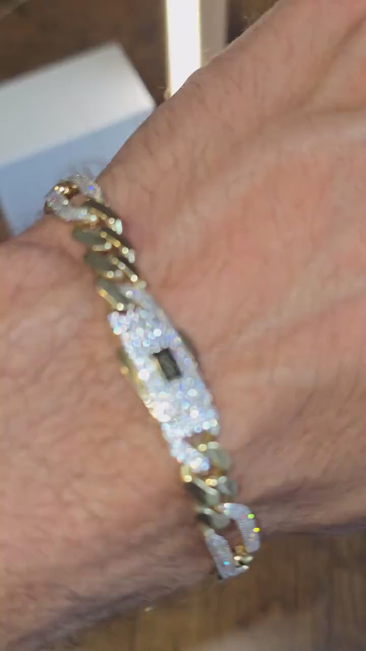 14k Gold Monaco Figaron Iced Out Link Bracelet - CZ