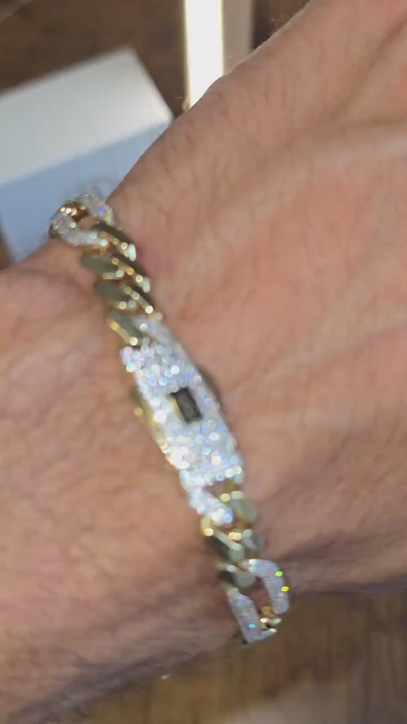14k Gold Monaco Figaron Iced Out Link Bracelet - CZ