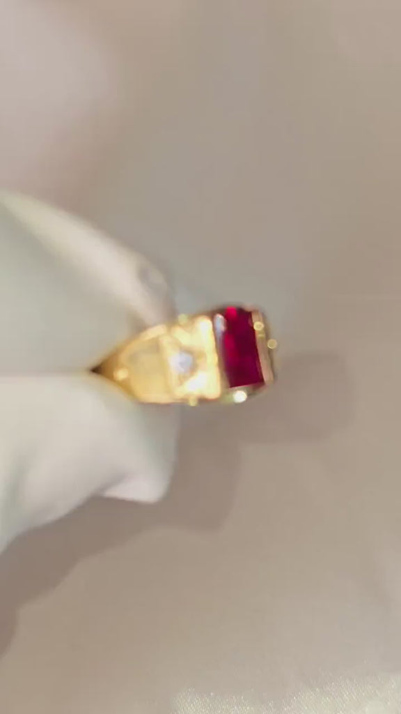 Vintage 14k Gold Baguette Cut Simulated Ruby Ring - Size 7 - 3.2 grams