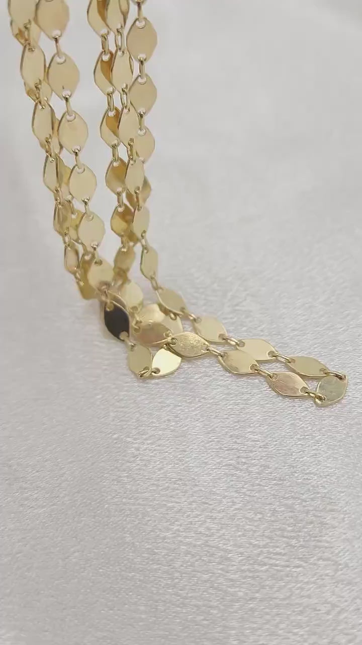 Solid 14k Gold Fancy Oval Mirror Link Necklace - Modern & Shiny - 16, 18, 20 Inches - Elegant Necklace For Her