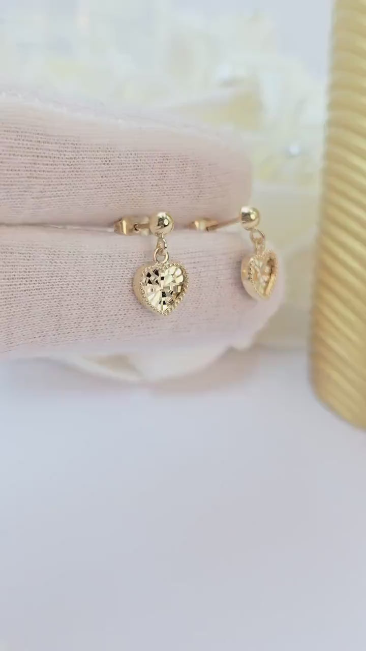 Dangling 14k Gold Diamond Cut Hearts stud earrings