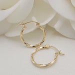 Dainty 14K Yellow Gold Twisted Hoop Earrings - 15MM - 1.5MM Thick - Unique and Versatile - For Everyday - Shiny and Modern