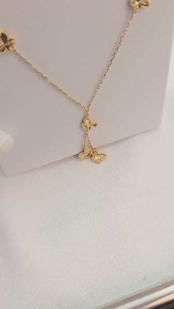 Solid 14k Gold - "y" Style Butterfly Necklace - Unique Piece For Her - 20 Inches - Elegant & Everlasting