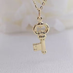14k Gold Puffed Key Charm Necklace - Cable Necklace - Shiny & Everlasting - For Her - Fine Jewelry
