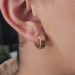 Solid 14k Gold Tricolor Diamond Cut Huggie Earrings - 14mm - 5mm Thick - Shiny - Perfect for Girls and women