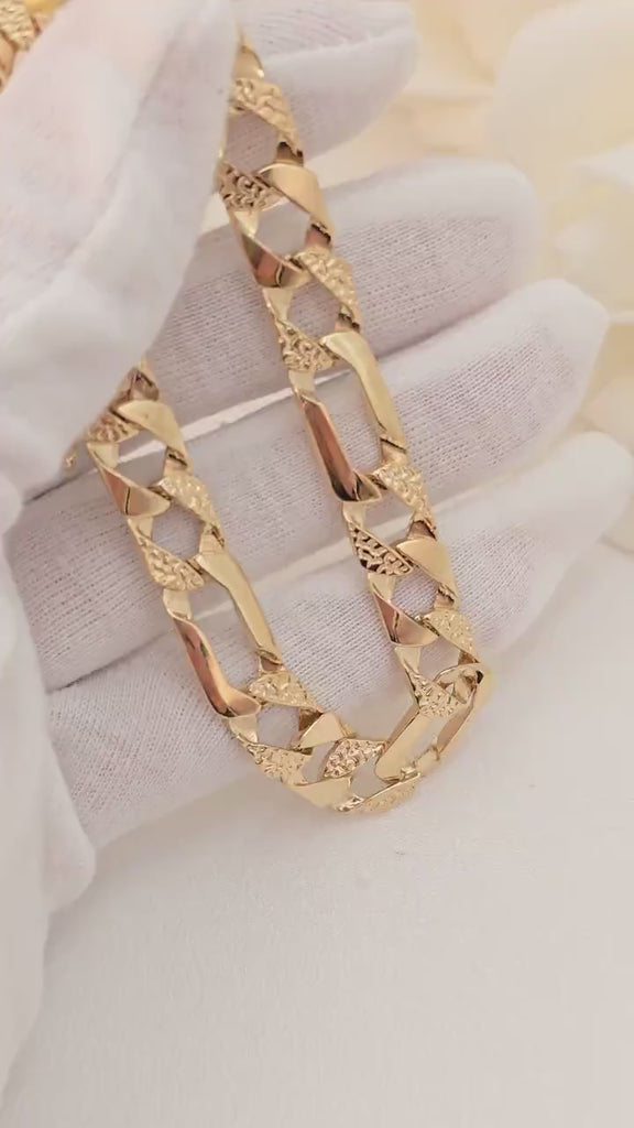 Thick Solid 14k Gold 9.8MM Thick Figaro Bracelet - Perfect Gift For Him - Real Gold