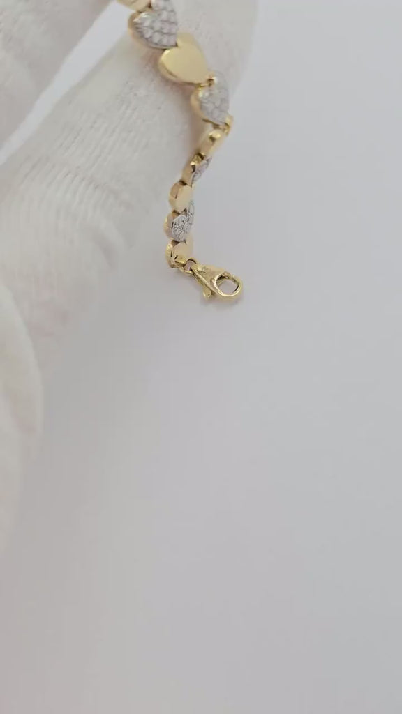 Solid 14k Gold Fancy Eternity Heart Bracelet - Fine & Elegant Piece - 7.5 Inches