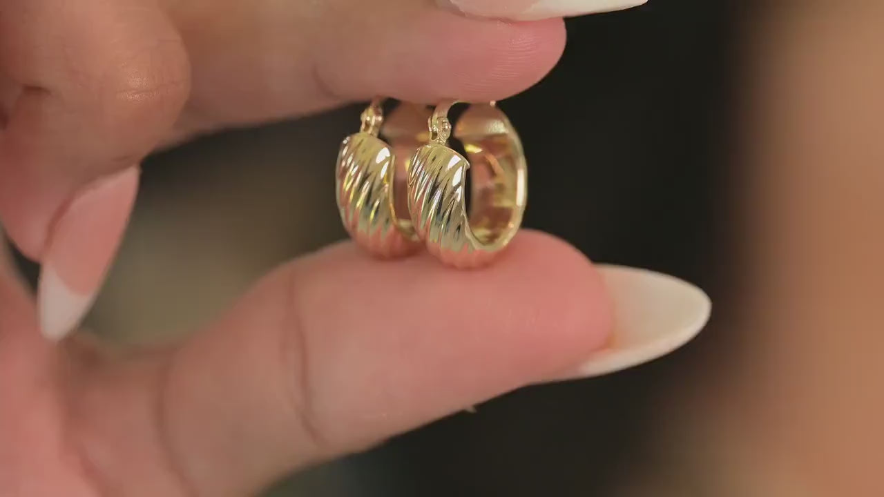 Thick 14k Gold Undulated Hoop Earrings - 16mm & 6MM Thick