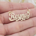 Solid 14K Gold Personalized Heart NamePlate - Custom Real Gold Diamond Cut - Made To Order -