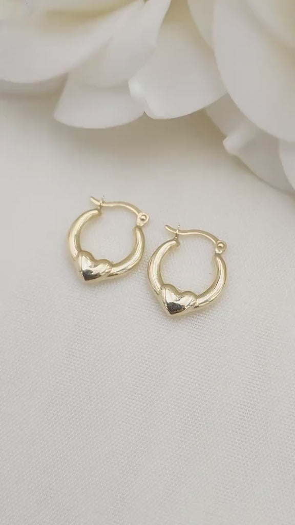 14k Mini Hearts Hoop Earrings - 13MM - Fine Jewelry