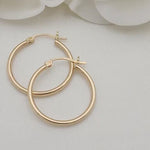 25MM Real 14k Gold Polished Hoop Earrings - 2MM Thick - Fine Jewelry - For Her