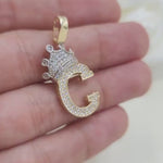 14k Gold Large Crown Initial Pendant - CZ - Real 14k Gold - Unisex - 3D