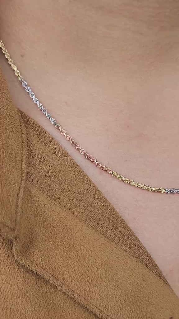 Solid 14k Tri Color Gold Rope Chain - 2MM - 16" - 18" - 20" - 22" - 24" - Unique Rope Chains - Perfect Gift For Her