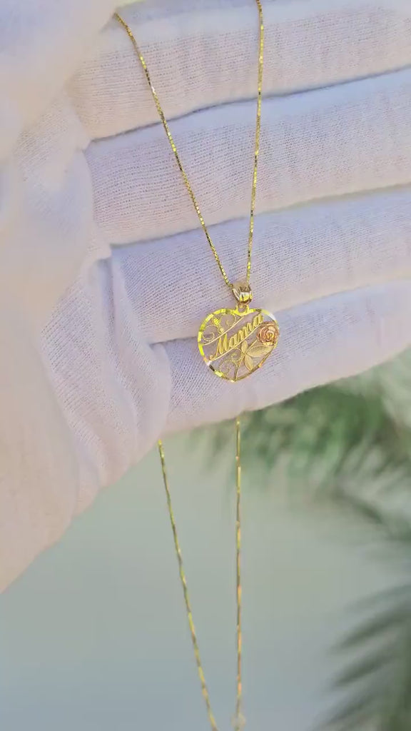 SOLID 14K Gold “Mamá” Heart Pendant Box Necklace - Shiny & Meaningful - Fine Gold Jewelry For Her