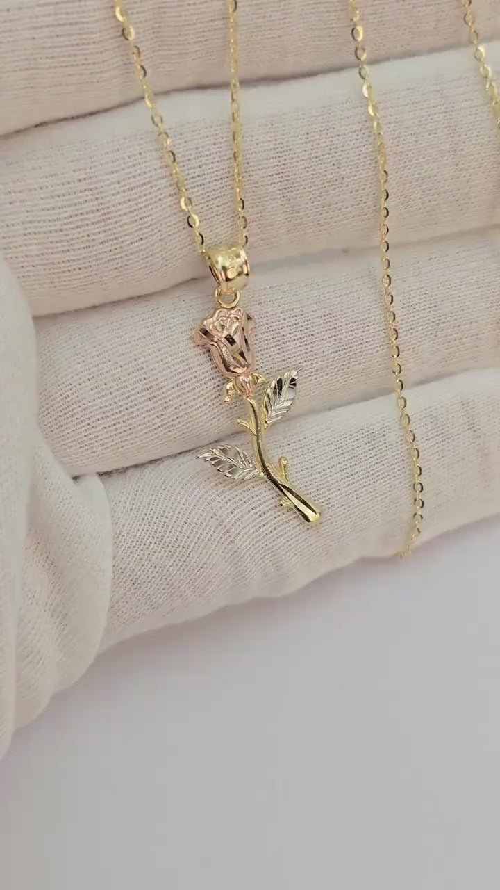 14k Tricolor Gold Rose Pendant