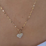 Solid 14k Gold Mosaic Heart CZ Necklace - Mirror Chain - 16, 18, 20 Inches - Gift for her