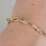 Real 14k Gold Paperclip & Beads Bracelet - Adjustable bracelet - 7.5 inch to 9 inch - For Her