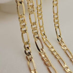 Solid 14k Gold Close Link Figaro Chains - 1MM, 2MM, 3MM, 3.9MM, 4.6MM - For Her - For Him - Real Gold