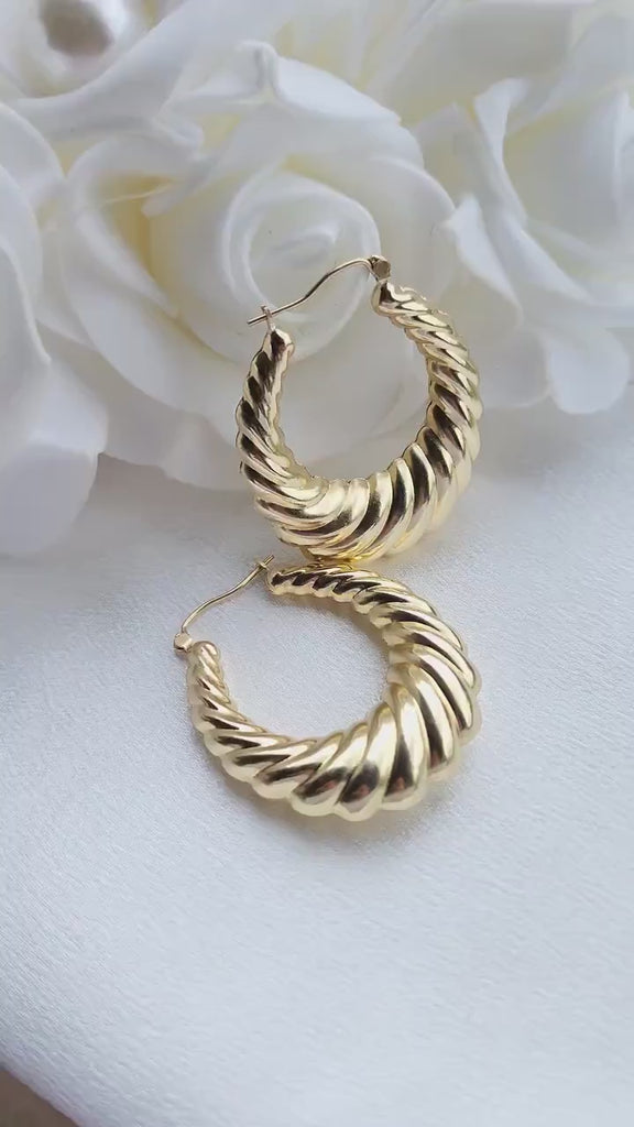 Real 14k Gold Big Shrimp Hoops Earrings - Chubby Hoops - 6.1 Grams of 14k gold - Perfect For Her