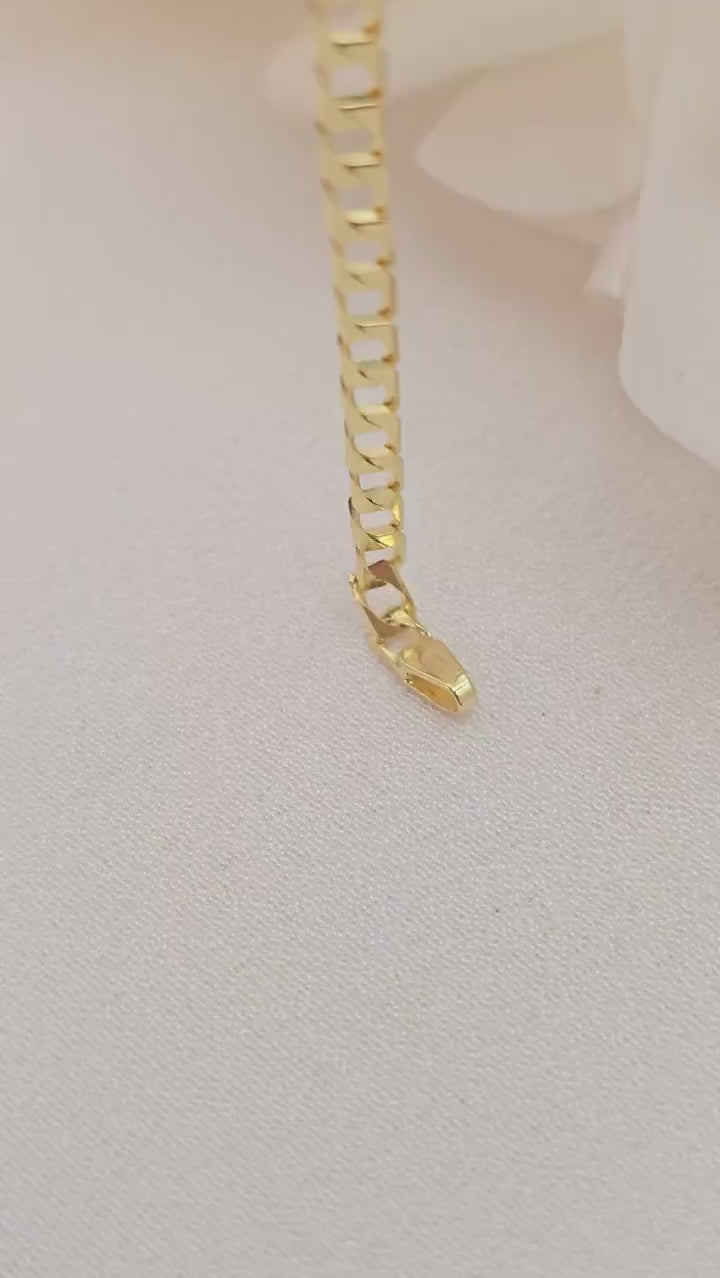 Fully Solid 14k Gold Square Curb Bracelet - 3.2mm - Unisex - Elegant & Timeless