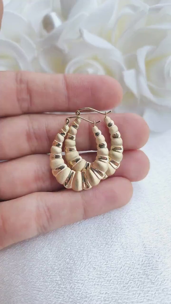 14k Texturized Shrimp Hoop Earrings