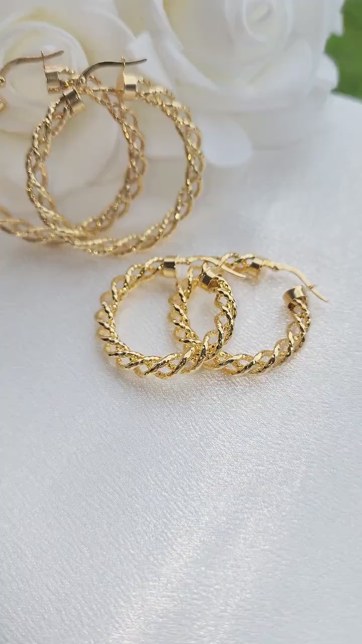 14k Fully Twisted Hoop Earrings