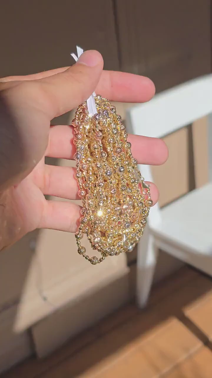 REAL 14k Tricolor/Yellow Gold Bead Diamond Cut Bracelet - 6.5, 7.5, 8 Inches - 5mm - Perfect Gift - Women